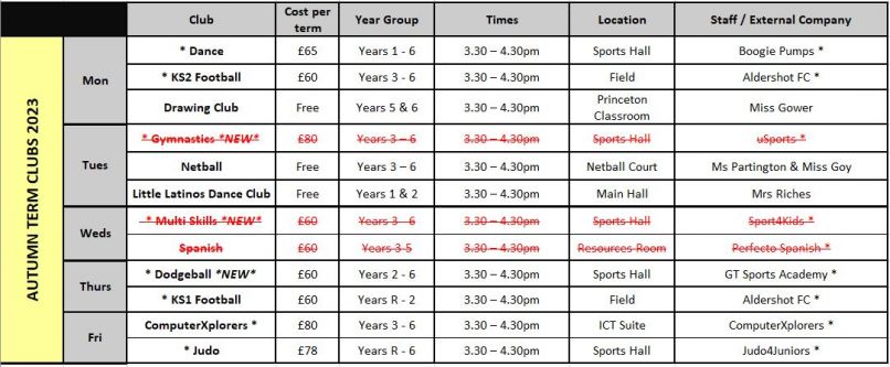 Club list Autumn 2023 with cancelled